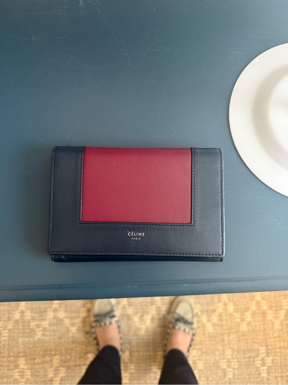 Celine Navy and Burgundy Leather Wallet